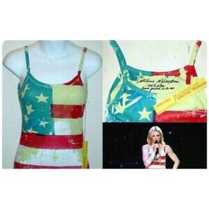Rare CATHERINE MALANDRINO 100% Silk USA American Flag Tank Size Small Madonna